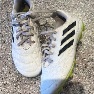 Adidas soccer White Cleats with Black Accents and Lime Soles